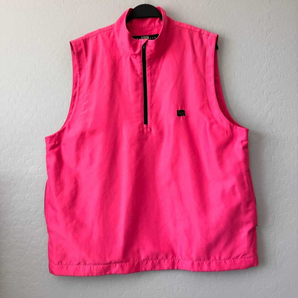Loudmouth Large Vest Neon Pink Sleeveless Quarter Zip Golf Mesh Lined Cinch Hem
